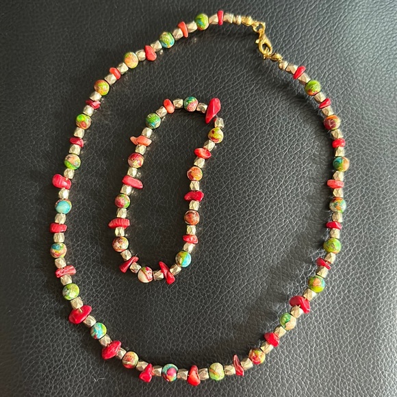 Handmade Imperial Jasper and Agate Necklace and Bracelet Set - Picture 1 of 5